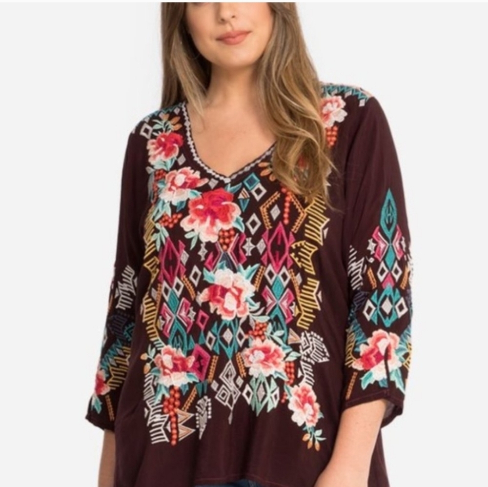 Johnny Was Multicolor Embroidered Blouse